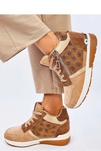 Plateau-Sneakers in Beige-Braun mit Zierreißverschluss