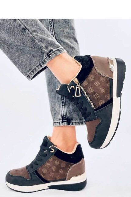 Plateau-Sneakers in Schwarz-Braun mit Zierreißverschluss