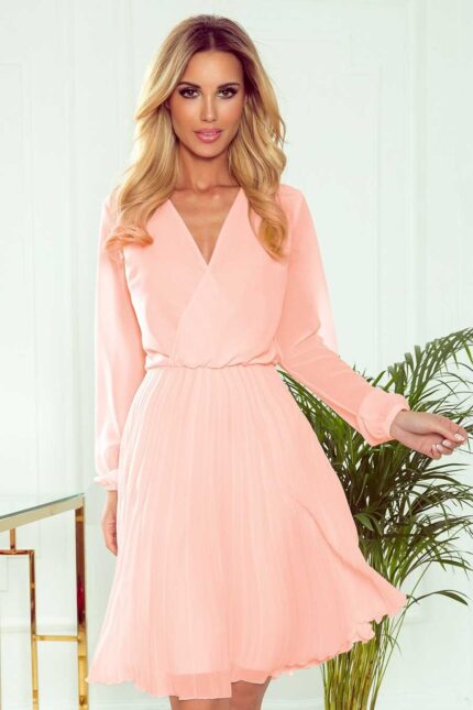 Langarm Chiffonkleid in Pfirsichfarbe