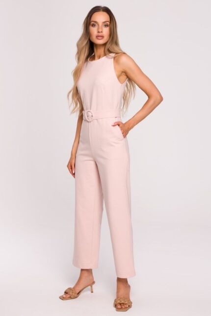 Pinker ärmelloser Overall mit Gürtel