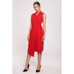 Rotes ärmelloses Blazerkleid mit Kragen Größe S
