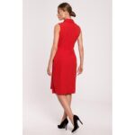 Rotes ärmelloses Blazerkleid mit Kragen Größe S