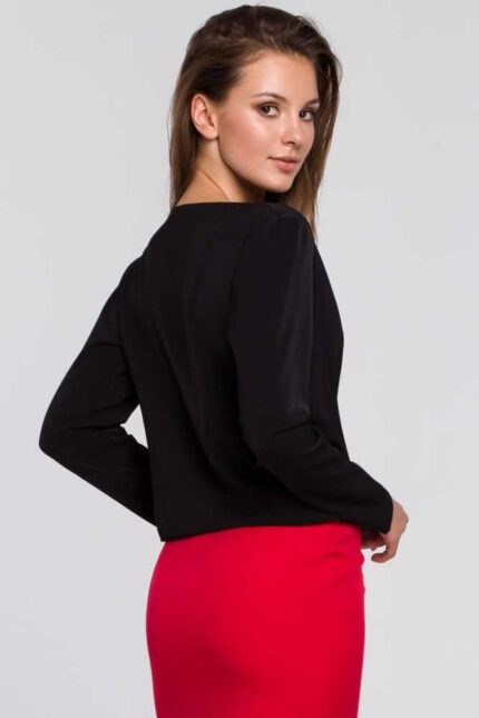 Schwarze Business Bluse in Wickeloptik