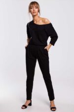 Schwarzer Jumpsuit mit Dolman Ärmel