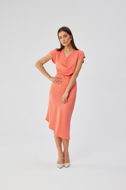 Asymmetrisches Etuikleid mit Wasserfallausschnitt -Orange