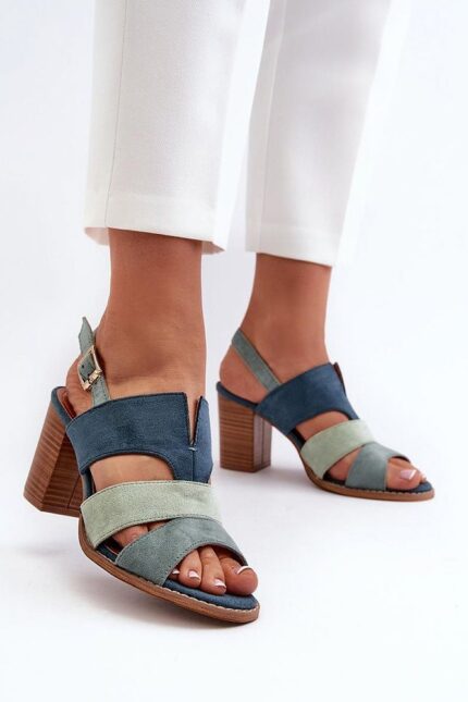 Öko Wildleder Sandalette mit Absatz in Blautönen
