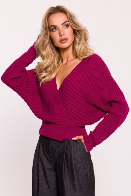 Pinker raffinierter Strickpullover in Wickeloptik